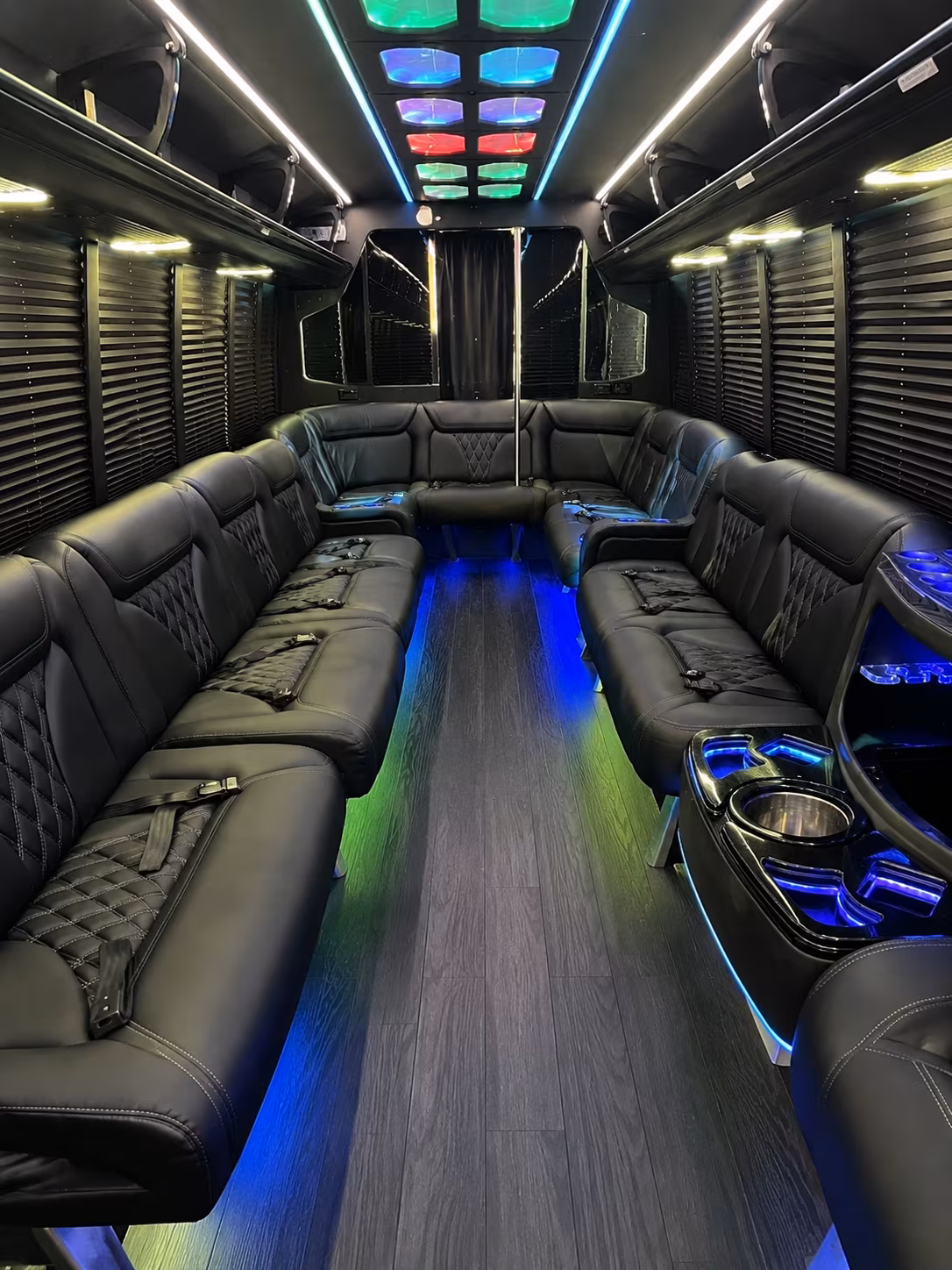 los banos 20 passenger party bus interior
