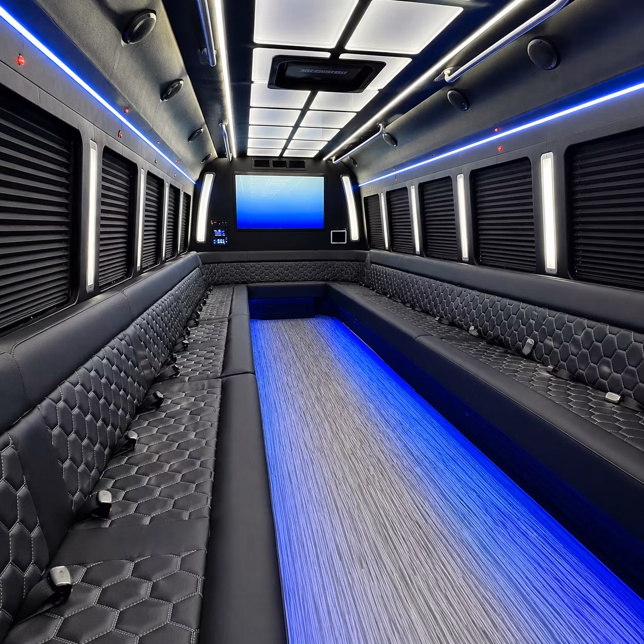 los banos 50 passenger party bus inside
