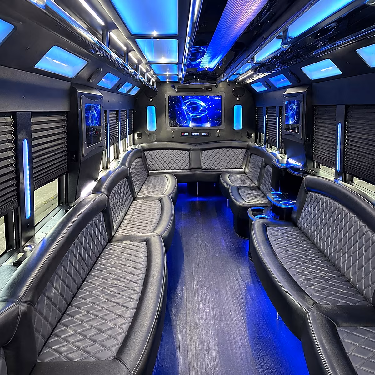 los banos 50 passenger party bus interior