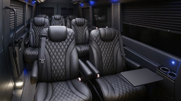 Interior of Charter Bus Company Hollister's Sprinter Van Rental With Driver in Hollister